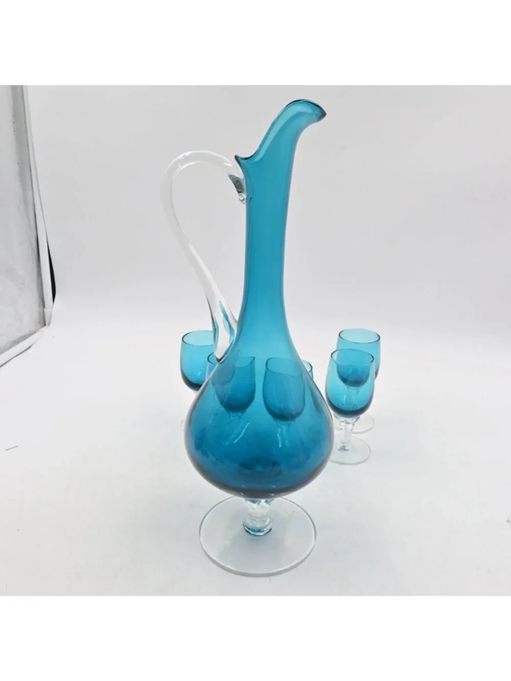 Empoli Italian Glass Decanter Pitcher Set 5 Swirl Stem Cordials